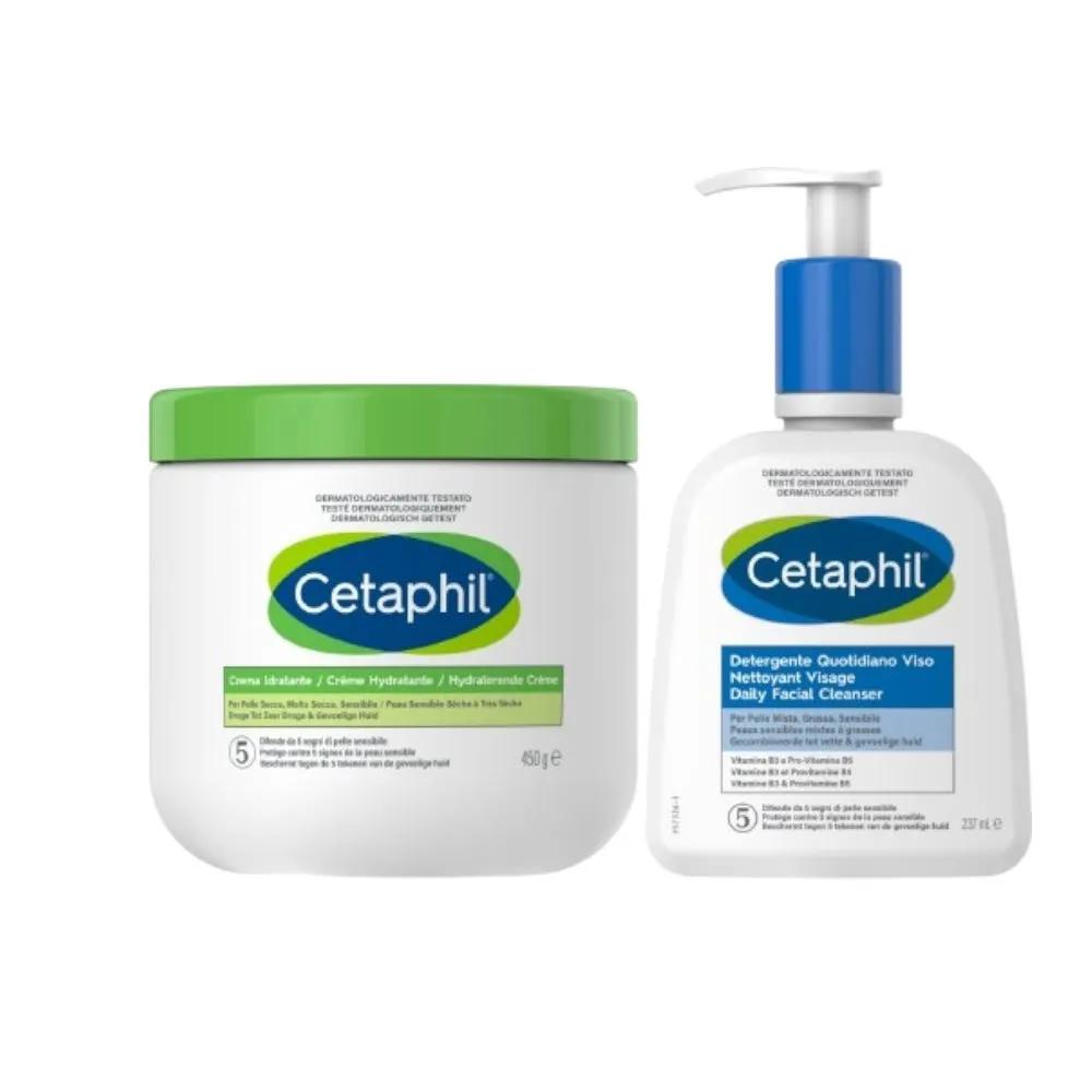 Cetaphil Routine Idratante Viso BIPACCO Crema Idratante 450g + Detergente Quotidiano 237 ml