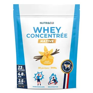 Nutri&Co Native Whey Concentrate Protein Powder - 30 Porzioni Gusto Vaniglia - 900 g
