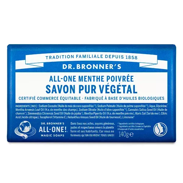 Dr Bronner's Savon Pur Végétal Menthe Poivrée 140g