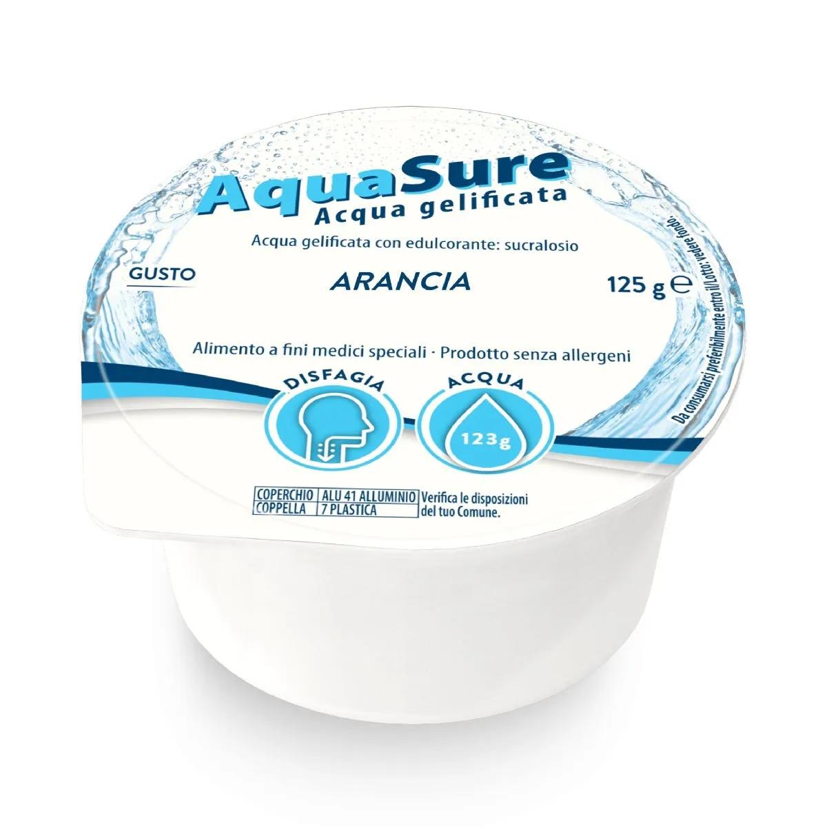 AquaSure Acqua Gel Gelificata per Disfagia Gelatina al Gusto Arancia, 24x125 g