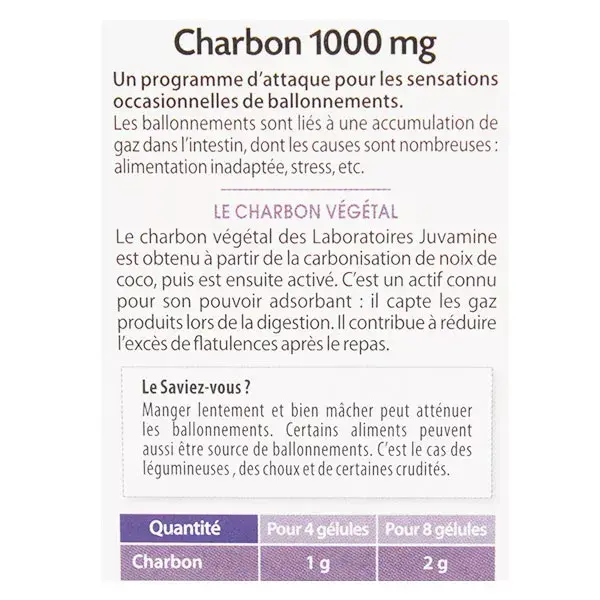 Juvamine Bloating Charbon 1000mg 40 Tablets