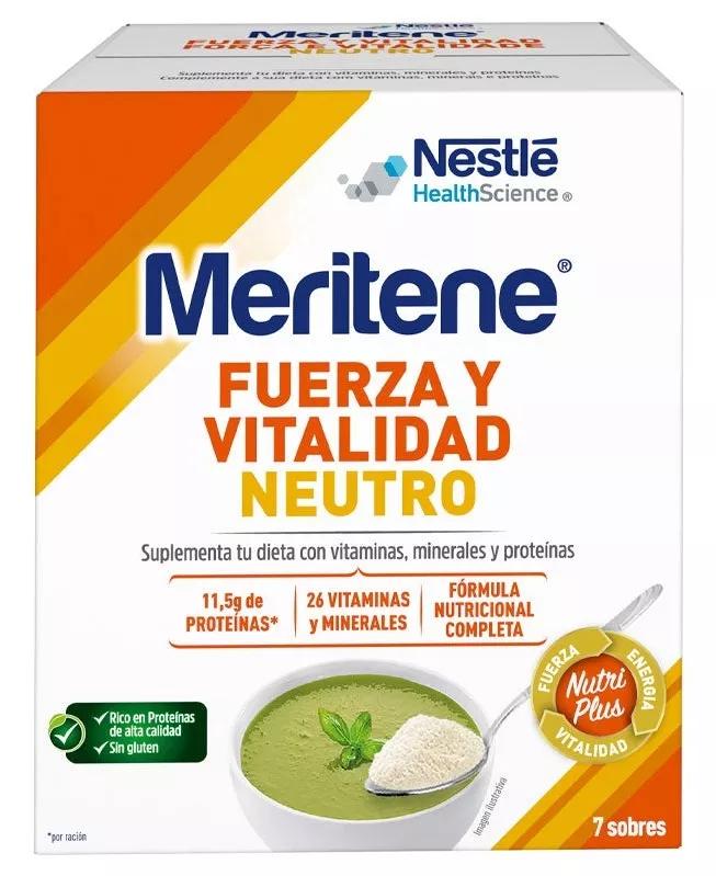 Meritene Force et Vitalité Neutre dans l&#39;Assiette 7 Enveloppes x 50 gr