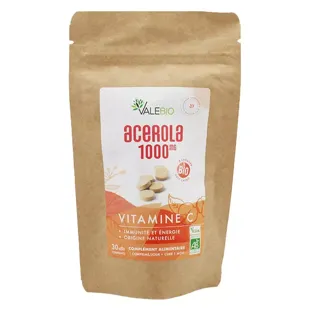 Valebio Acérola 1000mg compresse da mordere Gusto Cassis Bio 30 compresse