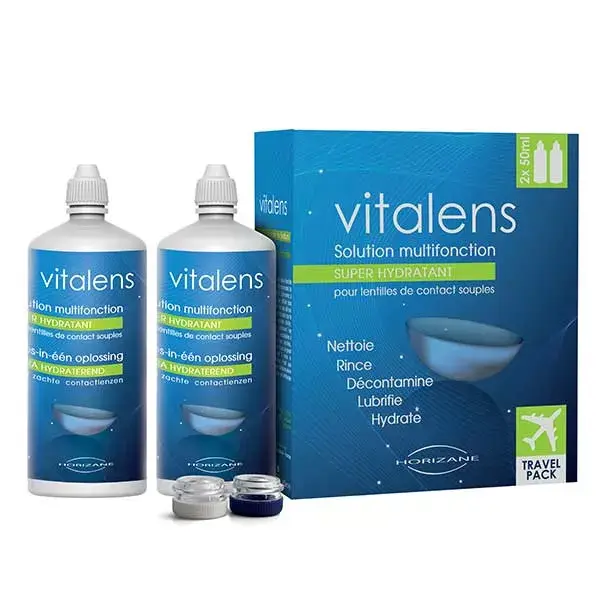 Vitalens Travel Pack Solution pour Lentilles de Contact Souples Lot de 2 x 50ml