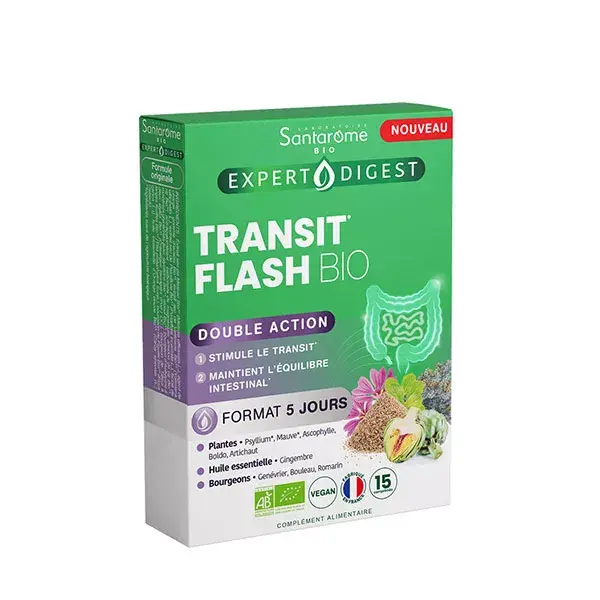 Santarome - Transit Flash Bio - Aide à la digestion - 15 comprimés