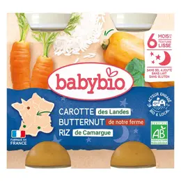 Babybio Repas Soir Pot Carotte Butternut Riz +6m Bio 2 x 200g