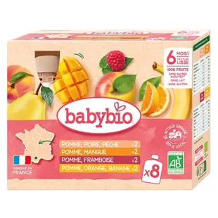 Babybio Multiparfums fruits 2: Mela Lampone, Mela Arancia Banana, Mela Pera Pesca, Mela Mango