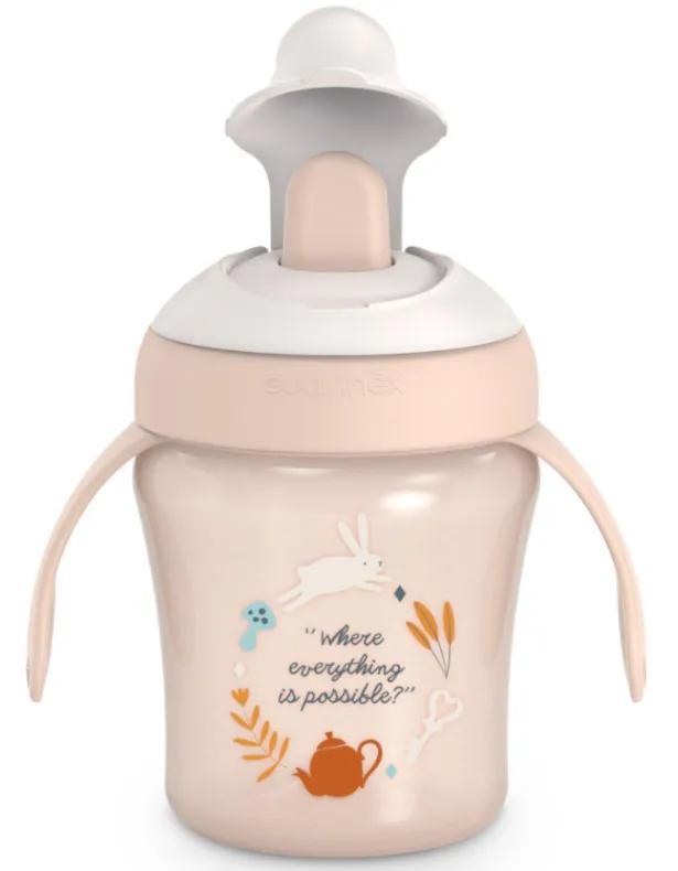 Suavinex, Biberon à Anses, Tasse Apprentissage Bébé avec Bec Souple en Silicone, avec Système Anti-Colique, Gourde Enfant avec Poignées, Antifuites, Compatible Lave-Vaisselle, 6 Mois, 150 ml, Rose