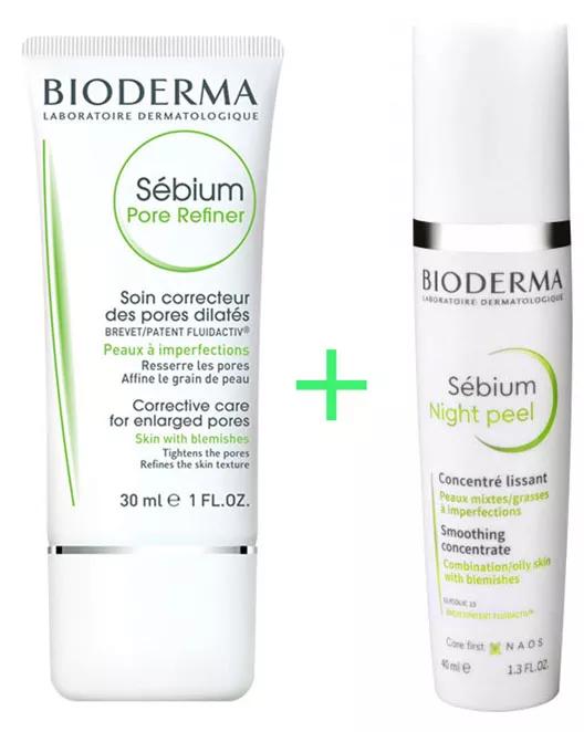 Bioderma Pack Sebium Pore Refiner 30 ml + Sebium Serum Purifying Concentrate Sanftes Peeling 40 ml