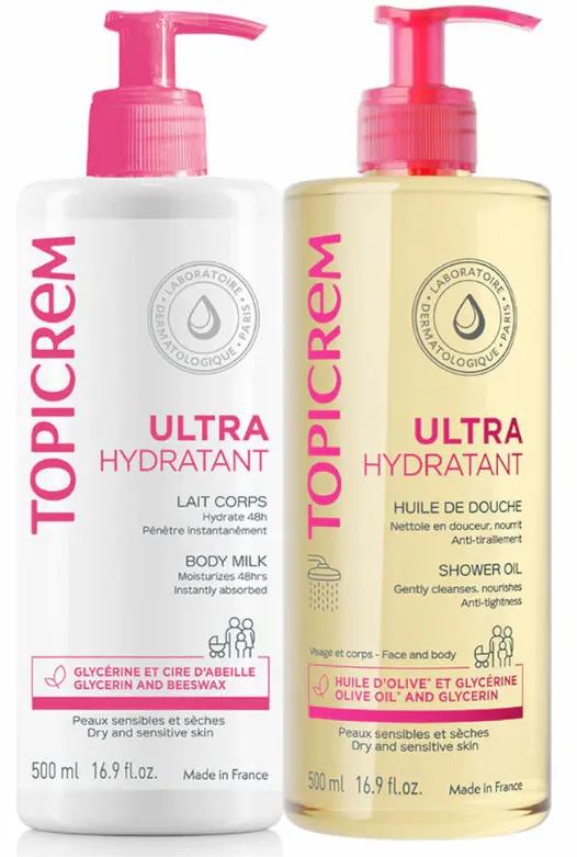 Topicrem UH Lait Corps 500 ml + Huile Douche 500 ml