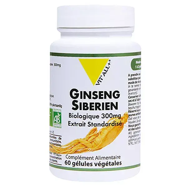 Vit'all+ Ginseng Sibérien 300mg Bio 60 gélules végétales