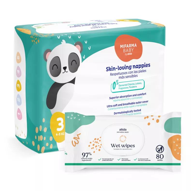 Mifarma Baby Diapers T3 4-9kg 44 units + Wipes 80 Units