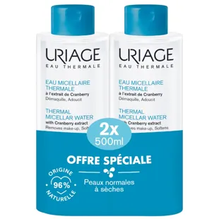Água Micelar Termal Uriage para Pele Normal a Seca 2x500 ml