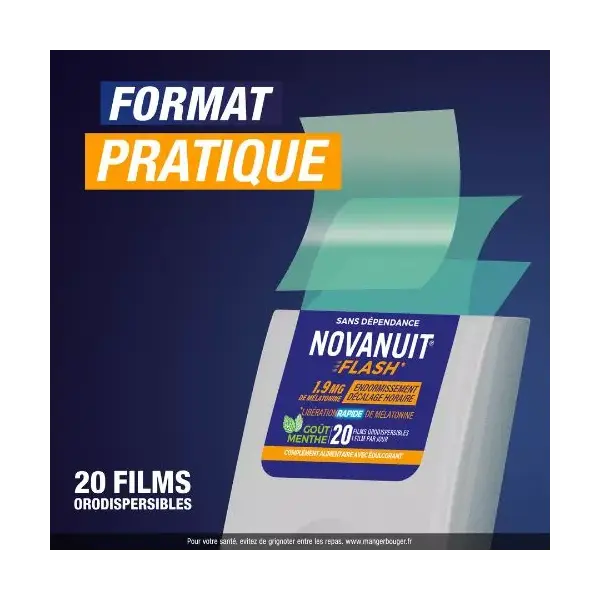 Novanuit Flash Complément Alimentaire Sommeil - 1,9mg de Mélatonin – 20 films
