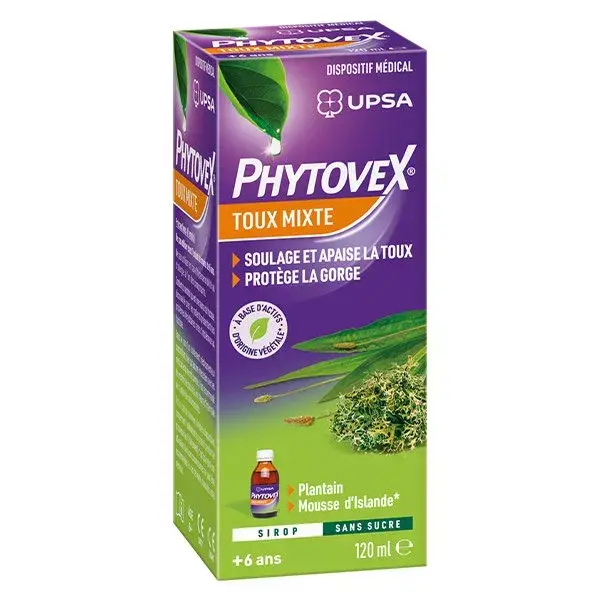 Upsa Lot Promo Phytovex Sirop Toux Mixte Sans Sucre 120ml et Pastilles Maux de Gorge Intenses 20 pastilles
