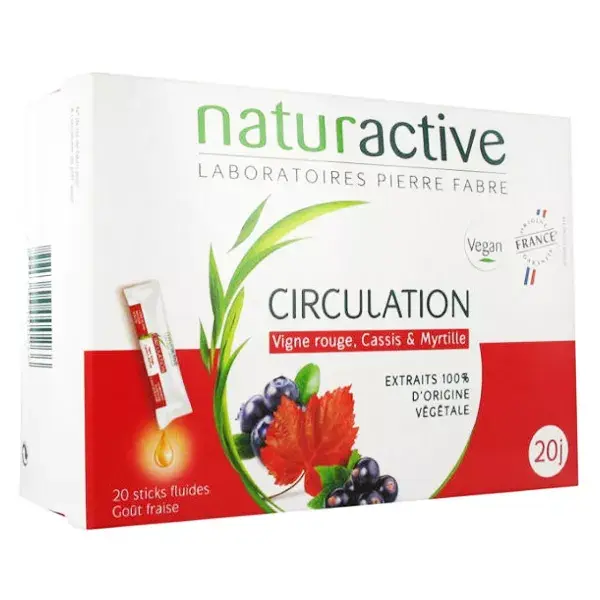 Naturactive Circulation Goût Fraise 20 sticks fluides Vegan