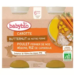 Babybio Petits Pots Midi Carotte Butternut Poulet Riz +6m Bio 2 x 200g