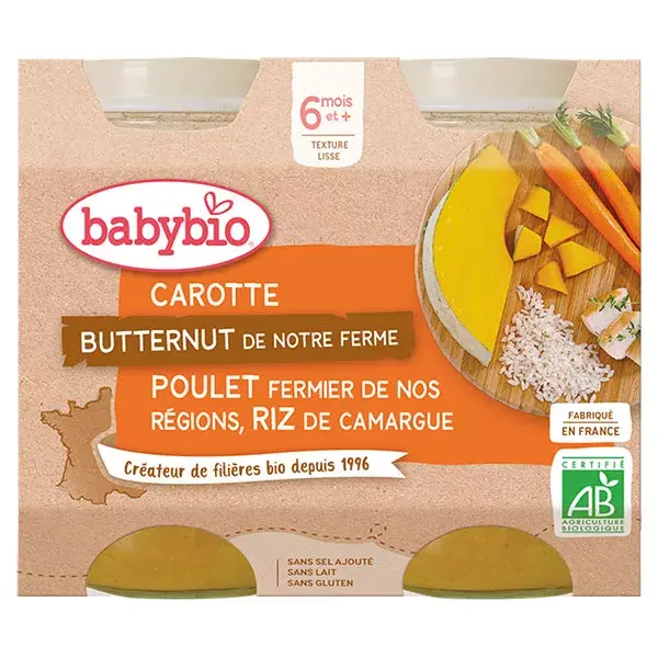 Babybio Dish of the Day Carrot, Butternut Squash, Chicken & Rice 6 Months+ 2 x 200g 