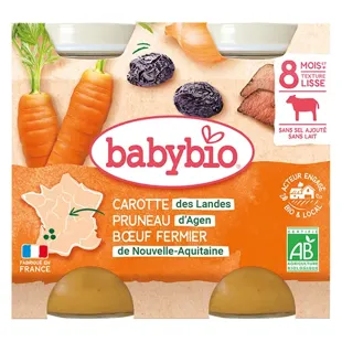 Babybio Menu du Jour Pots Carota Prugna Manzo dagli 8 mesi 2 x 200g