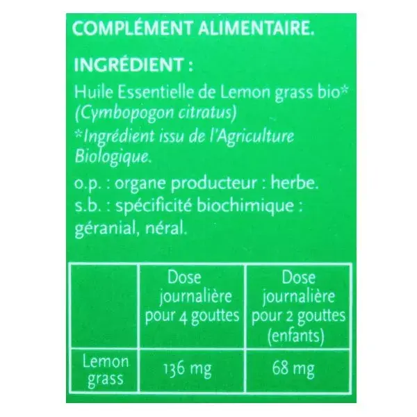 Phytosun Arôms Huile Essentielle Lemon Grass Bio 10ml