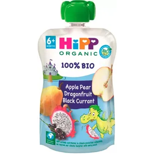 HiPP Pouches Dragón con Manzana, Pera y Grosella +6m  BIO 100 gr