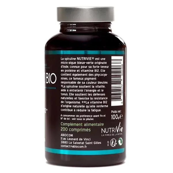 Nutrivie Spiruline Bio Fort Dosage Vitalité 200 comprimés