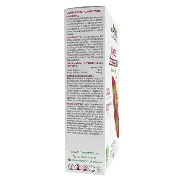 Arkopharma Arkofluides Jambes Légères Bio 20 ampoules