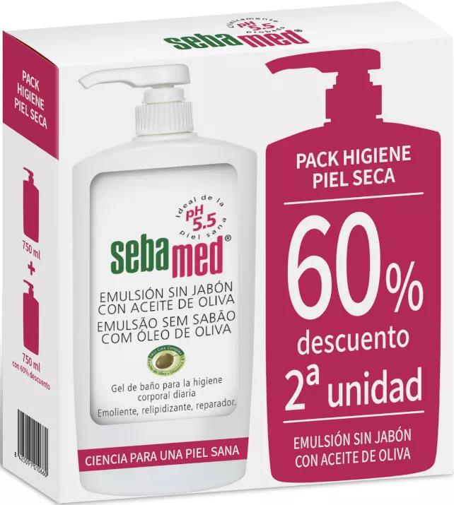 Sebamed Pack Duplo emulsão Sem Sabão com Óleo Oliveira 750ml