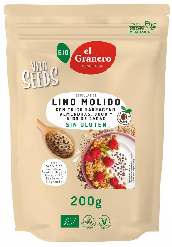 El granero Integral Vitaseeds Linho Molido, Trigo Sarraceno, Amêndoa, Coco e Nibs Cacau BIO 200gr