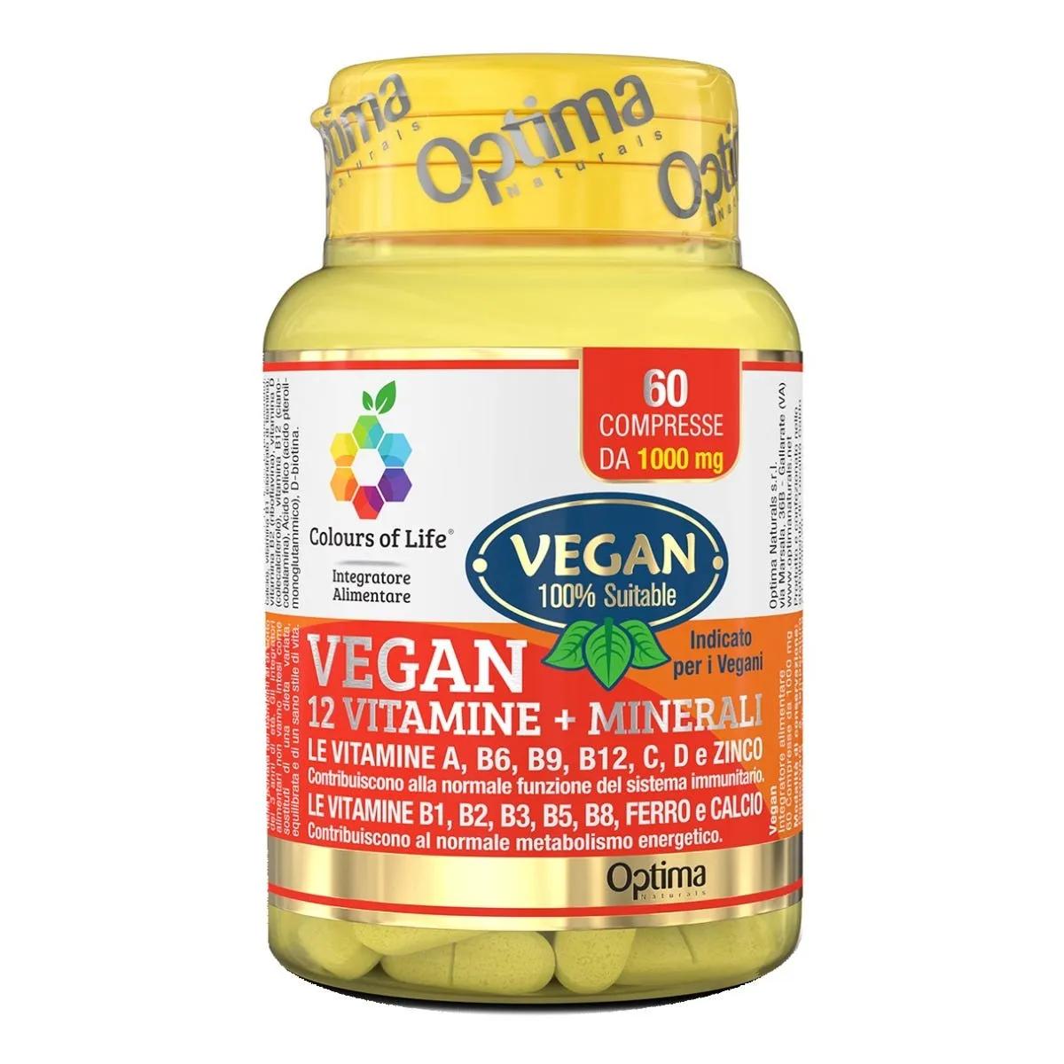 Optima Naturals Colours of Life Vegan 12 Vitamine + Minerali Integratore Difese Immunitarie 60 Compresse