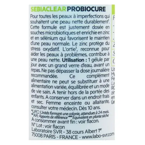 SVR Sebiaclear Probiocure 30 capsules