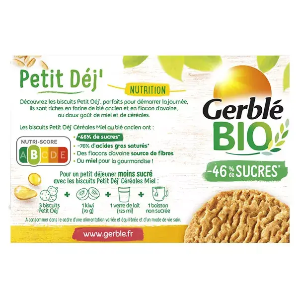Gerblé Bio Biscuit Petit Dej' Céréales & Miel 132g