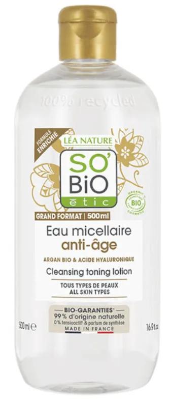 SOBIO Eau Micellaire Anti-Âge Acide Hyaluronique &amp; Argan Bio 500 ml