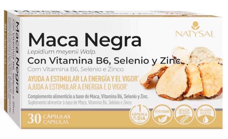 Natysal Maca Noire avec Vitamine B6, Sélénium et Zinc 30 Gélules