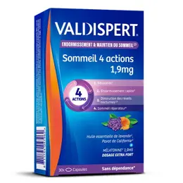 Valdispert Complément Alimentaire Sommeil 4 Actions Mélatonine 1,9mg 30 Capsules