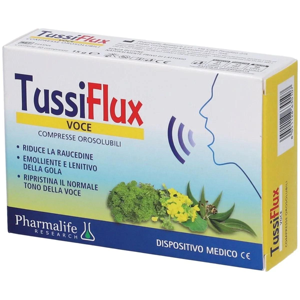 TussiFlux Voce Rimedio Naturale Contro Irritazioni e Mal di Gola 30 Compresse