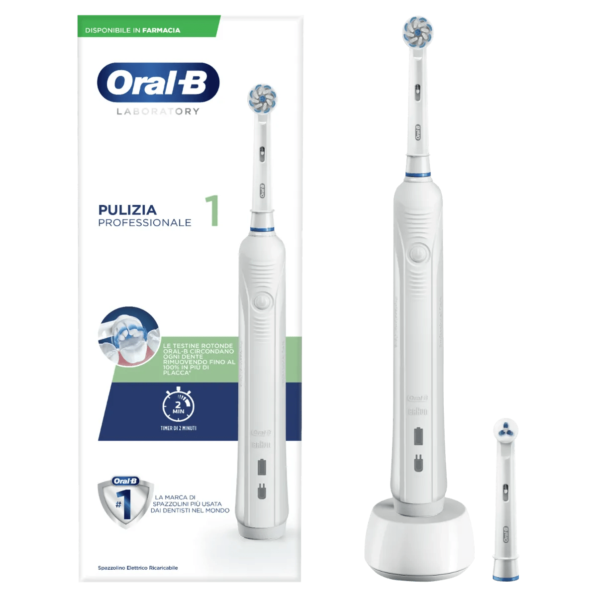 Oral-B PRO Pulizia Professionale 1 Spazzolino Elettrico Bianco + 1 Refill