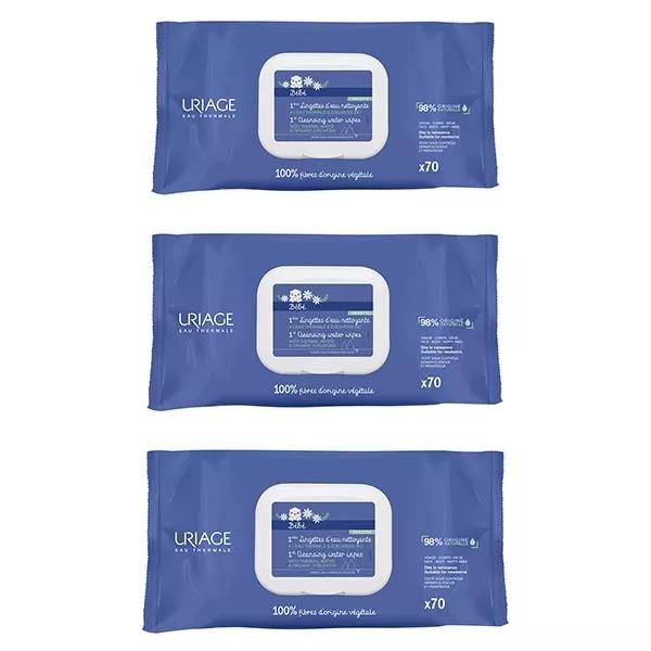 Uriage Bébé 1ère Toallitas Agua Limpiadora Cara y Cuerpo Pack de 3 x 70 unidades