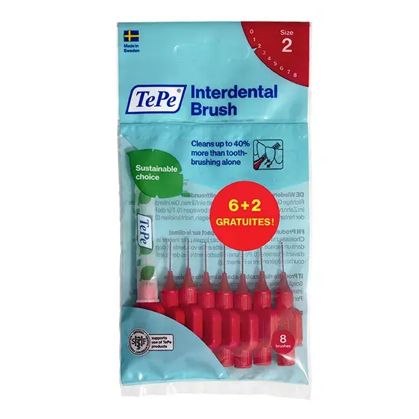 TePe Sachet 6+2 gratuites Iso 2 Brossettes Interdentaires rouge 0.5mm