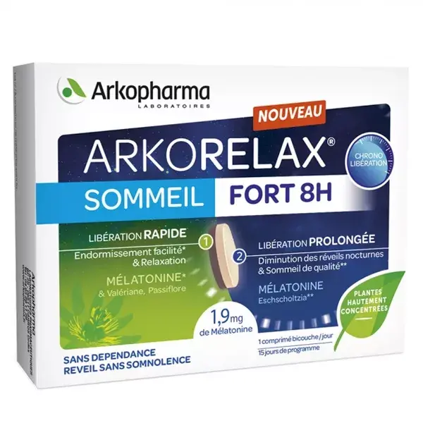 Arkopharma Arkorelax Sommeil Fort 8H Mélatonine Valériane 15 comprimés