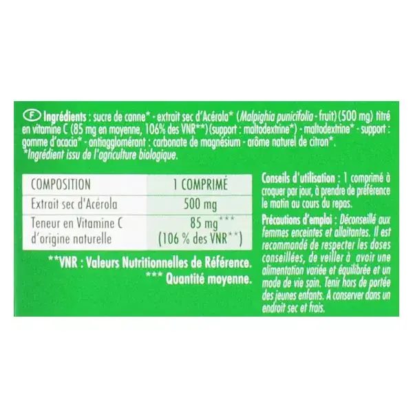 Superdiet Acérola Bio 500 24 comprimés + 12 comprimés offerts