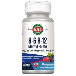 KAL B-6 B-12 avec folate de méthyle 60 comprimés sublinguaux