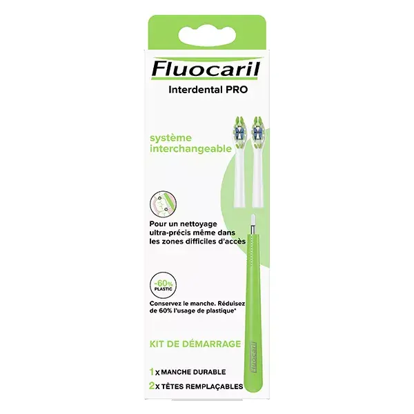 Fluocaril Brosse à Dents Interdental PRO Medium Kit 1 Manche Durable + 2 Têtes Remplaçables 