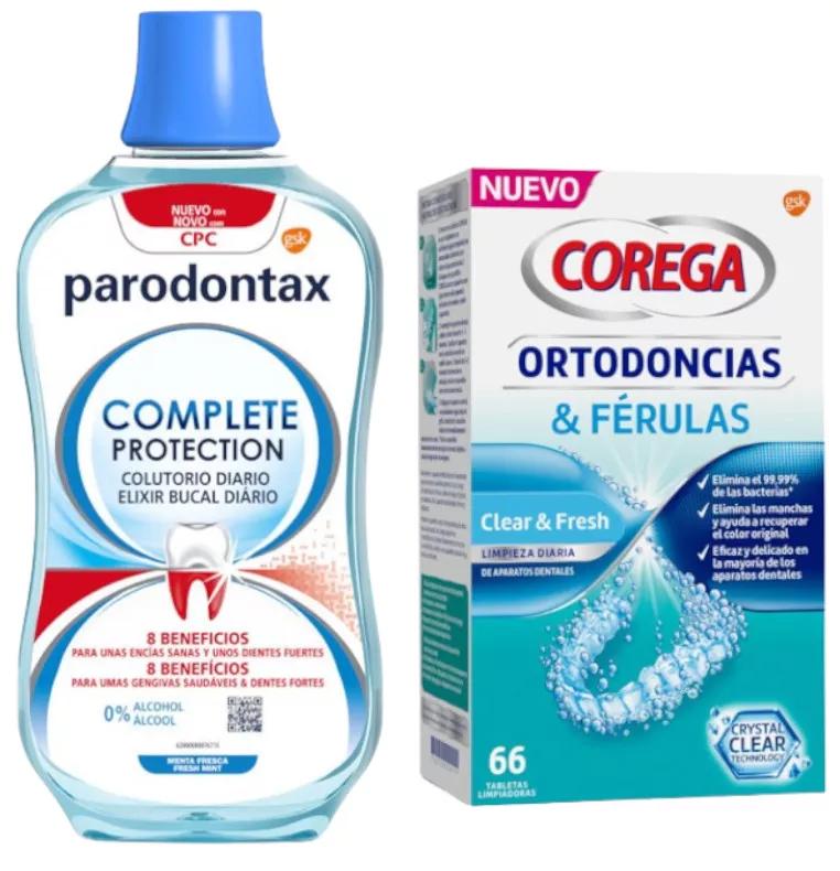 Parodontax Colutorio Complete Protection 500 ml + Corega Ortodoncias & Férulas Tabletas 66 uds