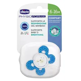 Chicco Sucette Physio Forma Comfort Silicone +6m Bleu Pois + Boîte de Stérilisation