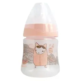 Bébisol Biberon Anti-Colique Silicone Col Large 0 - 36 mois Enfant Chat 150ml