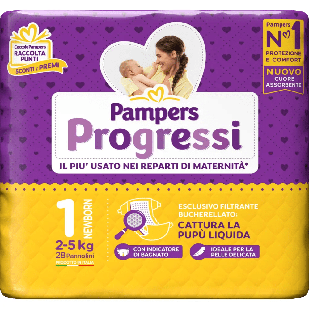 Pampers Progressi 1 New Born 2-5 Kg 28 Pezzi