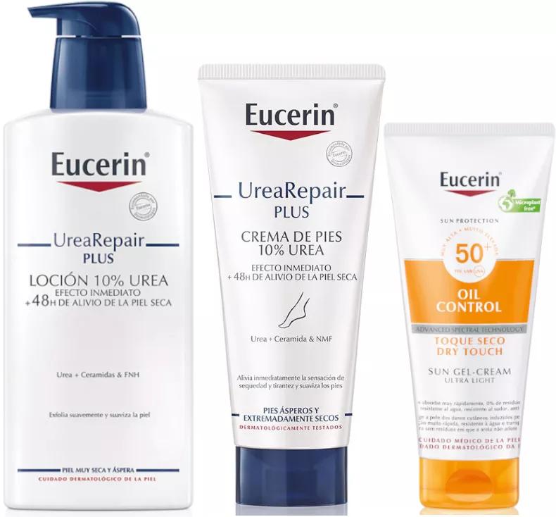 Eucerin Sun Body Oil Control Gel-Crème SPF 50 200 ml + UreaRepair Plus 400 ml + Crème pour les pieds à l'urée 100 ml