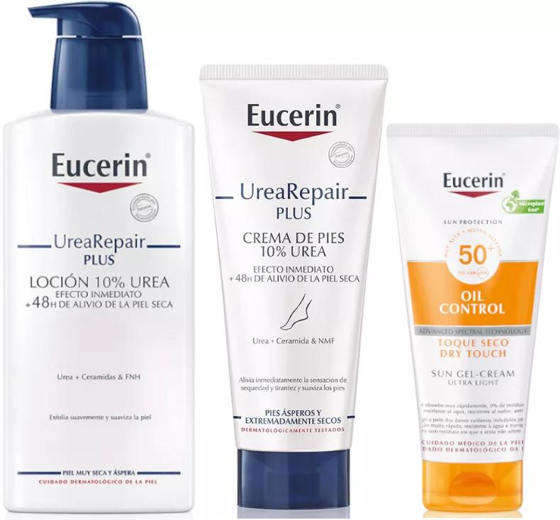 Eucerin Sun Body Oil Control Gel-Crema SPF 50 200 ml + UreaRepair Plus 400 ml + Crema piedi all'urea 100 ml