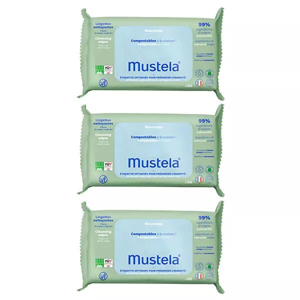 Mustela Lingettes Nettoyantes Compostables Parfumées Lot de 3 x 60 unités
